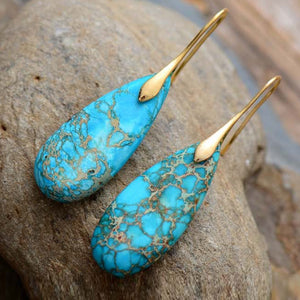 Handmade Teardrop Shape Natural Stone Dangle Earrings Trendsi