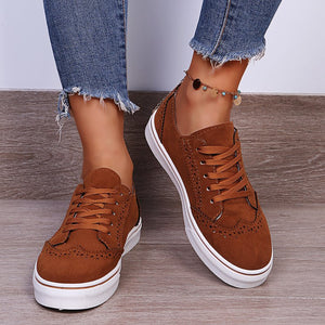 Lace-Up Suedette Flat Sneakers Trendsi