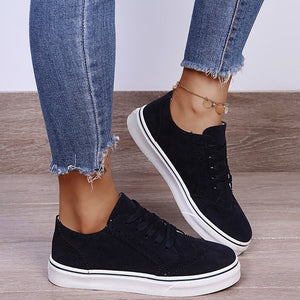 Lace-Up Suedette Flat Sneakers Trendsi