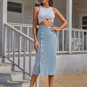 Button Down Denim Skirt Trendsi