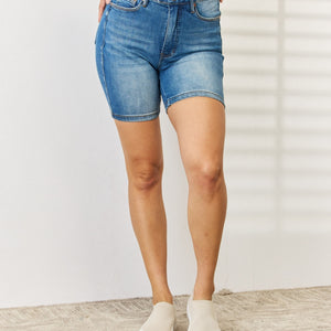 Judy Blue Full Size Tummy Control Double Button Bermuda Denim Shorts Trendsi