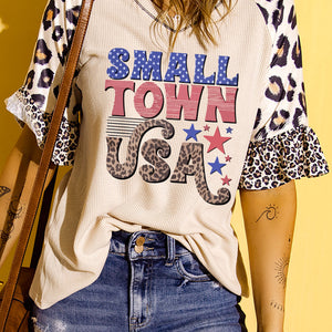 SMALL TOWN USA Graphic Leopard V-Neck Top Trendsi