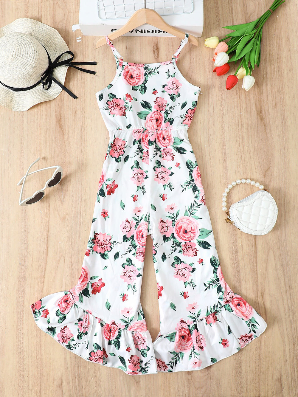 Floral Spaghetti Strap Flare Leg Jumpsuit Trendsi