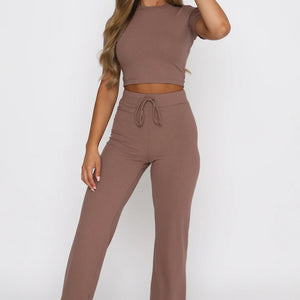 Round Neck Short Sleeve Top and Pants Set Trendsi