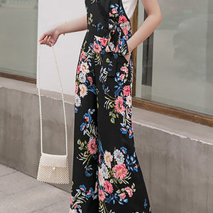 Floral Spaghetti Strap Wide Leg Jumpsuit with Pockets Trendsi