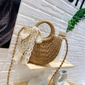 Drawstring Straw Braided Crossbody Bag Trendsi