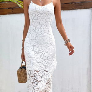 Lace Detail Spaghetti Strap Wrap Dress Trendsi