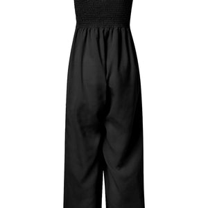 Smocked Spaghetti Strap Wide Leg Jumpsuit Trendsi