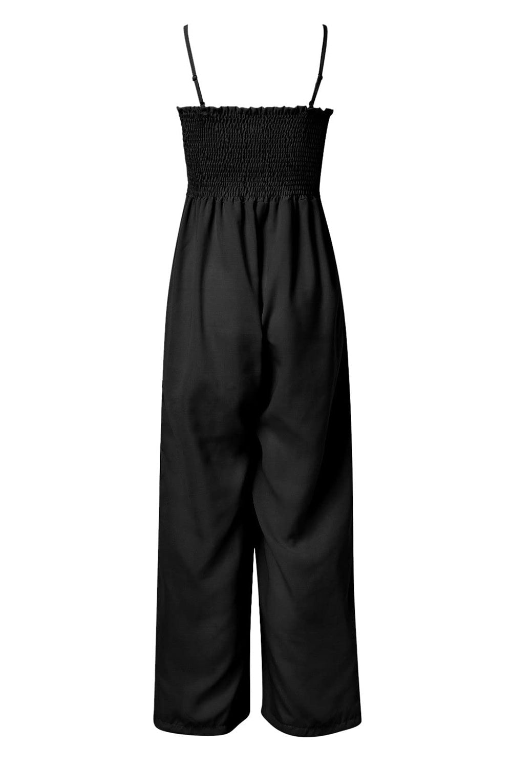 Smocked Spaghetti Strap Wide Leg Jumpsuit Trendsi