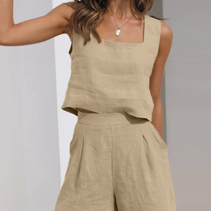 Square Neck Wide Strap Top and  Shorts Set Trendsi