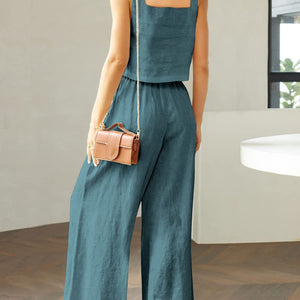 Square Neck Top and Wide Leg Pants Set Trendsi