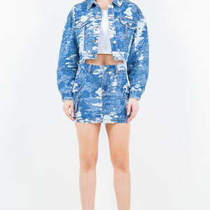 American Bazi Jacquard Trim Cropped Denim Jacket Trendsi