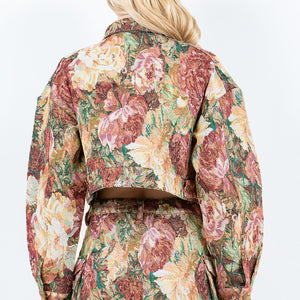 American Bazi Jacquard Cargo Cropped Jacket Trendsi