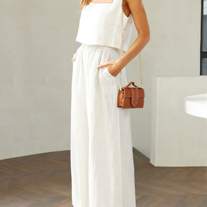 Square Neck Top and Wide Leg Pants Set Trendsi