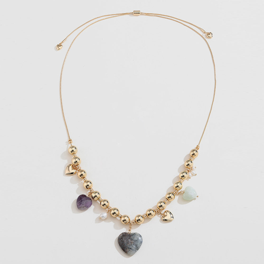 Natural Stone Gold-Plated Heart Necklace Trendsi