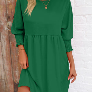 Round Neck Lantern Sleeve Mini Dress Trendsi