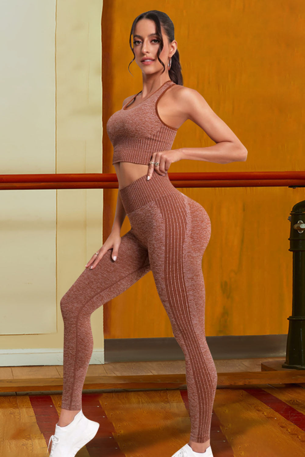 Ribbed Sports Tank and Leggings Set Trendsi