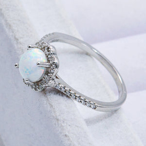 Platinum-Plated 4-Prong Opal Ring Trendsi