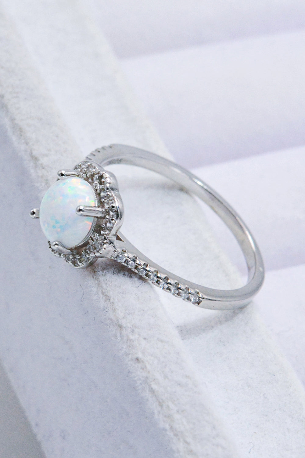 Platinum-Plated 4-Prong Opal Ring Trendsi