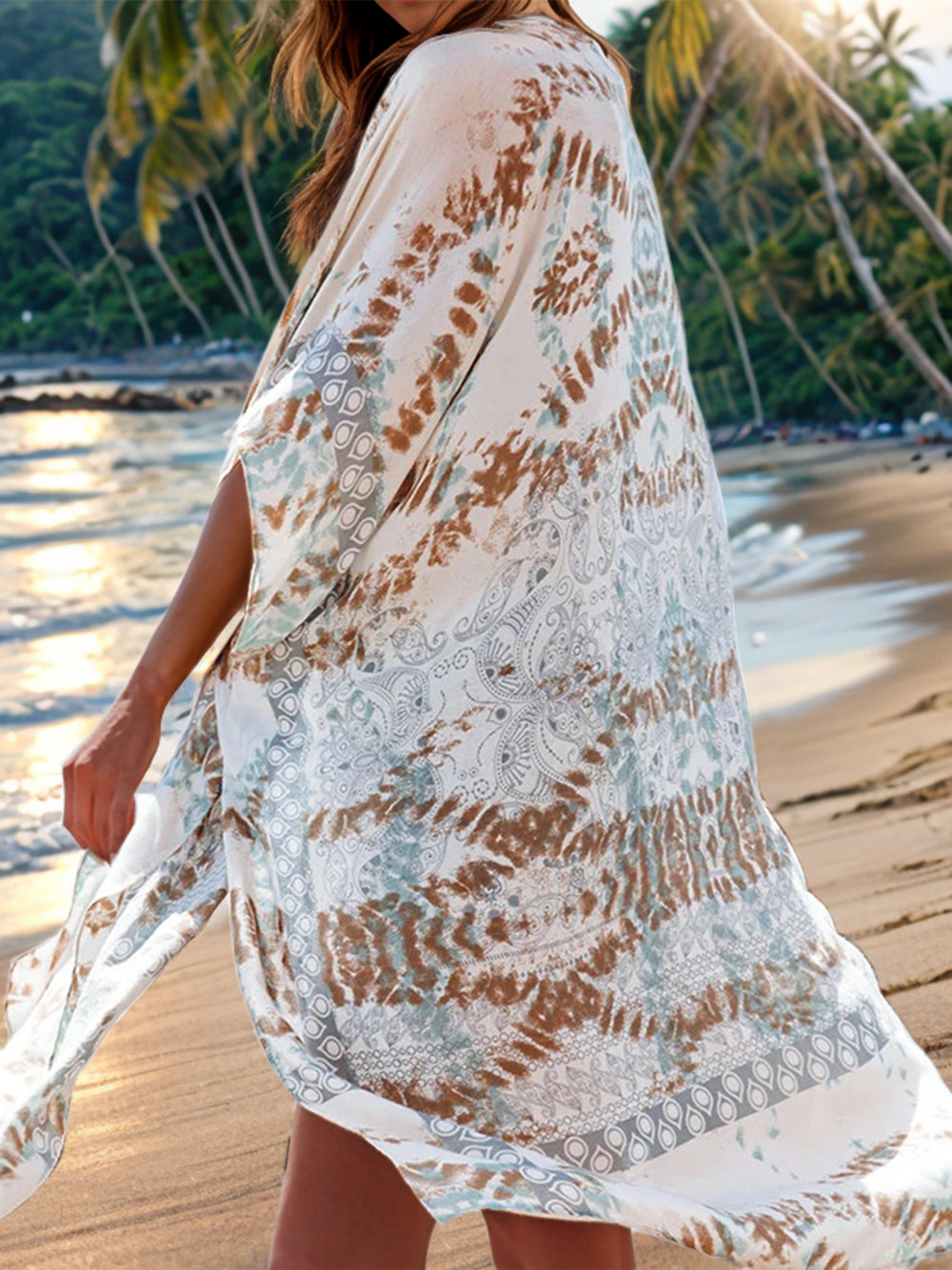 Printed Open Front Cover-Up Trendsi