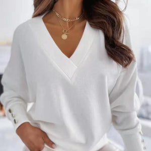 V-Neck Long Sleeve Sweatshirt Trendsi