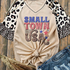 SMALL TOWN USA Graphic Leopard V-Neck Top Trendsi