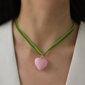 Heart Pendant Velvet Rope Choker Necklace Trendsi