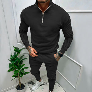 Men's Casual Fleece-lined Solid Color Top And Trousers Suit My Store