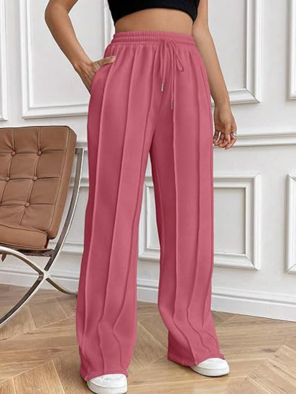 Drawstring Wide Leg Pants with Pockets Trendsi