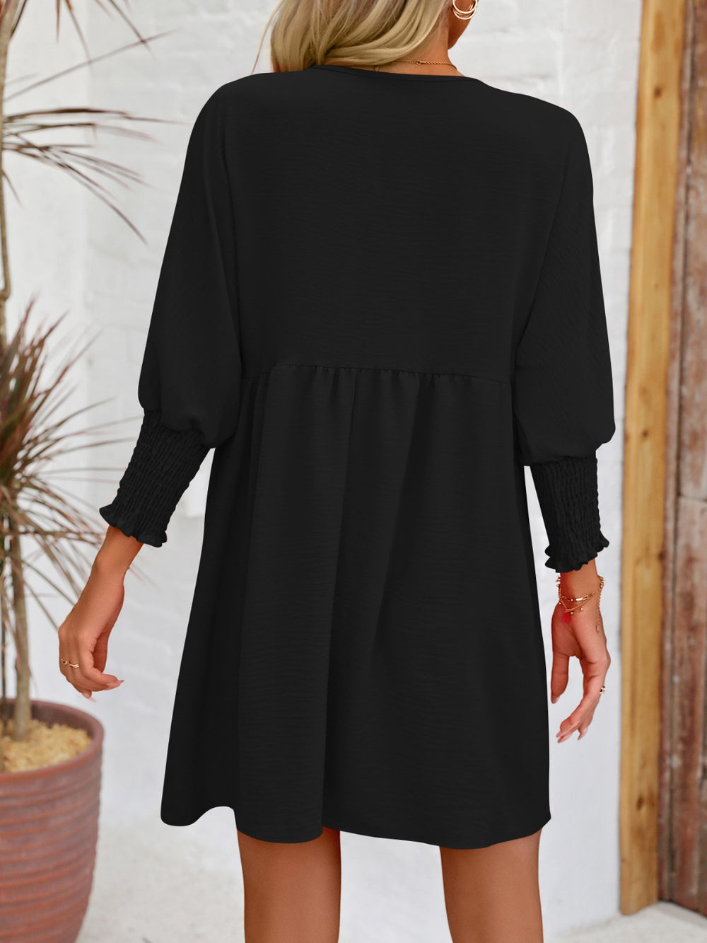 Round Neck Lantern Sleeve Mini Dress Trendsi