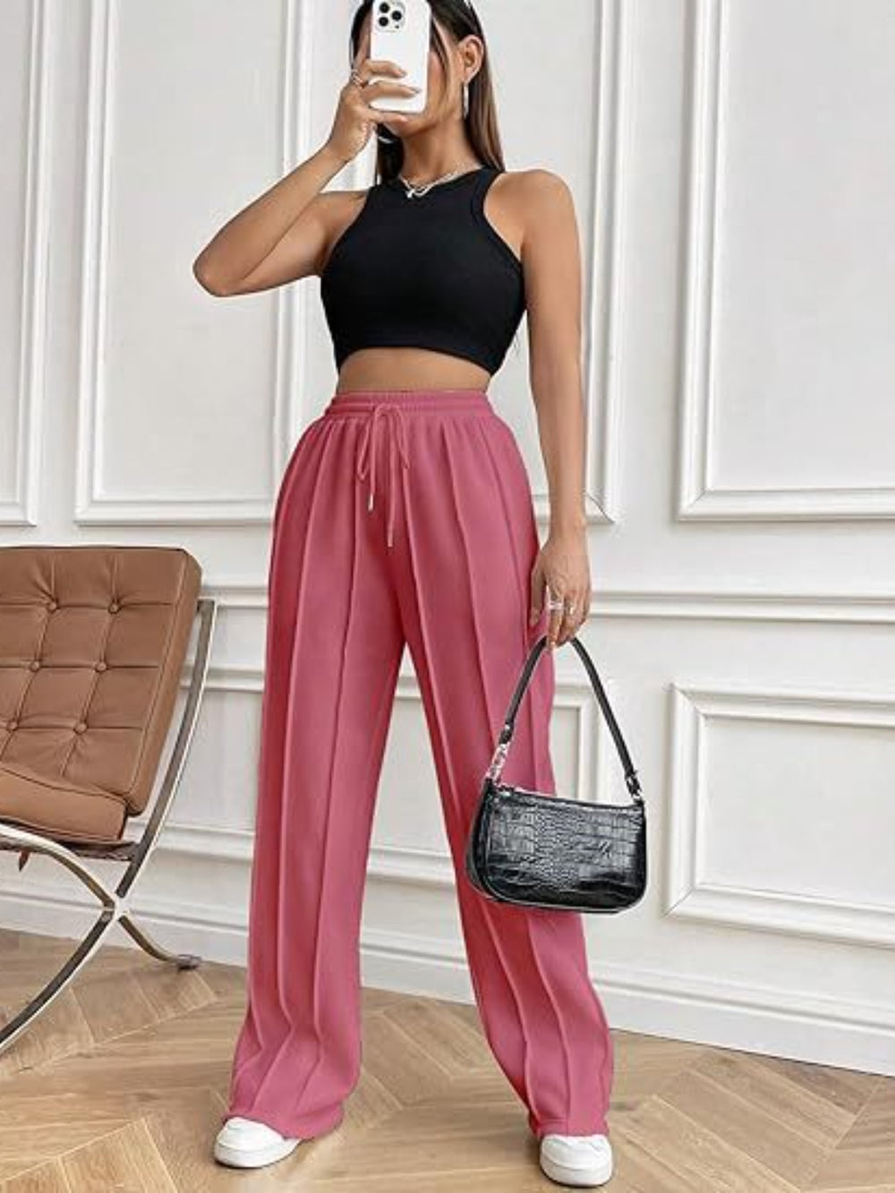 Drawstring Wide Leg Pants with Pockets Trendsi