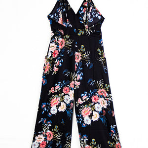 Floral Spaghetti Strap Wide Leg Jumpsuit with Pockets Trendsi