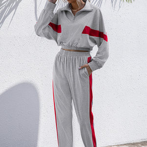 Turtle Neck Long Sleeve Zip-Up Top Long Pants Set Trendsi