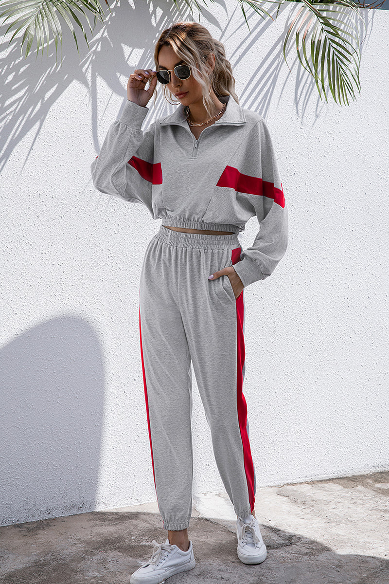 Turtle Neck Long Sleeve Zip-Up Top Long Pants Set Trendsi