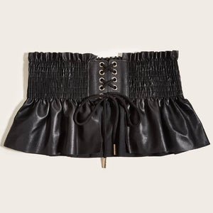 Smocked Lace-Up PU Leather Belt Trendsi