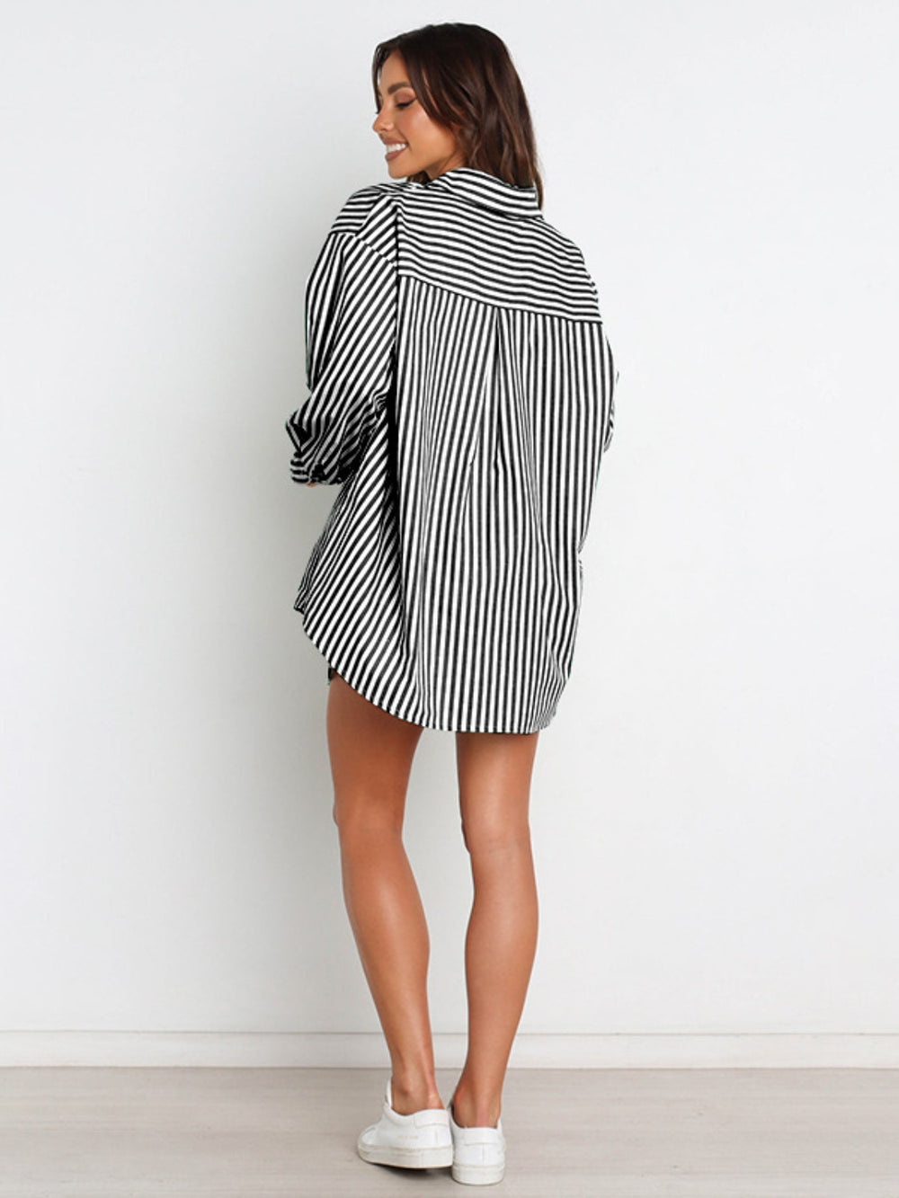 Striped Dropped Shoulder Shirt and Shorts Set Trendsi