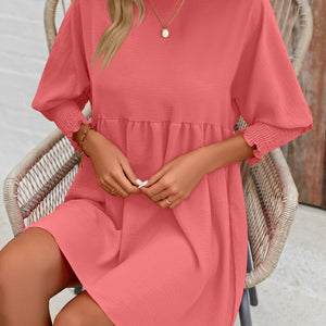 Round Neck Lantern Sleeve Mini Dress Trendsi