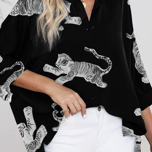 Tiger Pattern Button Up Long Sleeve Shirt Trendsi