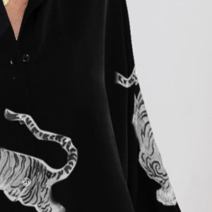 Tiger Pattern Button Up Long Sleeve Shirt Trendsi