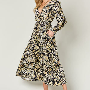 Double Take Full Size Tie Back Flounce Sleeve Dress Trendsi