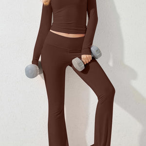 Round Neck Long Sleeve Top and Pants Set Trendsi