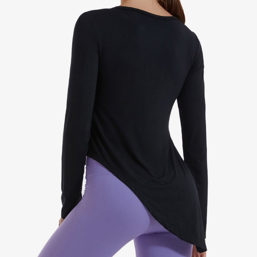 Asymmetrical Round Neck Long Sleeve Sports Top Trendsi