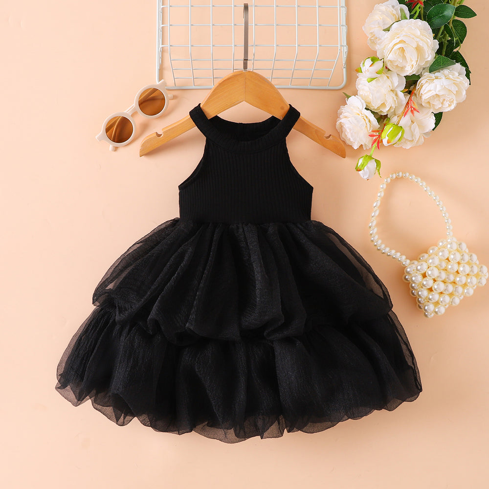 Ribbed Sleeveless Tulle Dress Trendsi