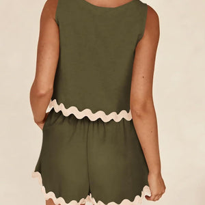 Contrast Trim Sleeveless Top and Shorts Set Trendsi