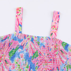 Floral Smocked Square Neck Jumpsuit with Pockets Trendsi