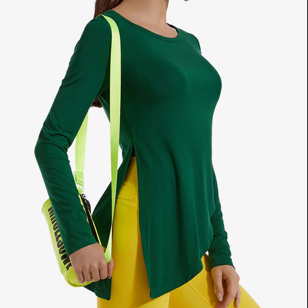 Asymmetrical Round Neck Long Sleeve Sports Top Trendsi