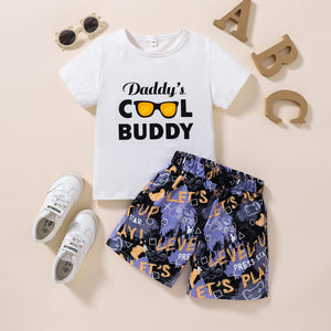 Kids DADDY'S COOL BUDDY Graphic Tee and Printed Shorts Set Trendsi