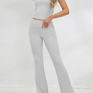 Round Neck Short Sleeve Top and Pants Set Trendsi