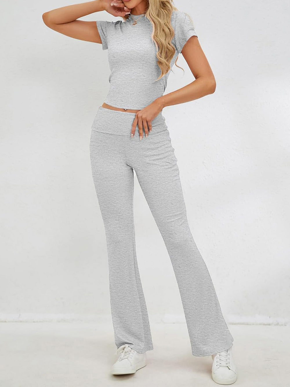 Round Neck Short Sleeve Top and Pants Set Trendsi