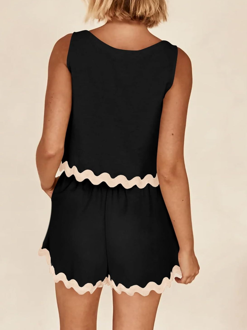 Contrast Trim Sleeveless Top and Shorts Set Trendsi